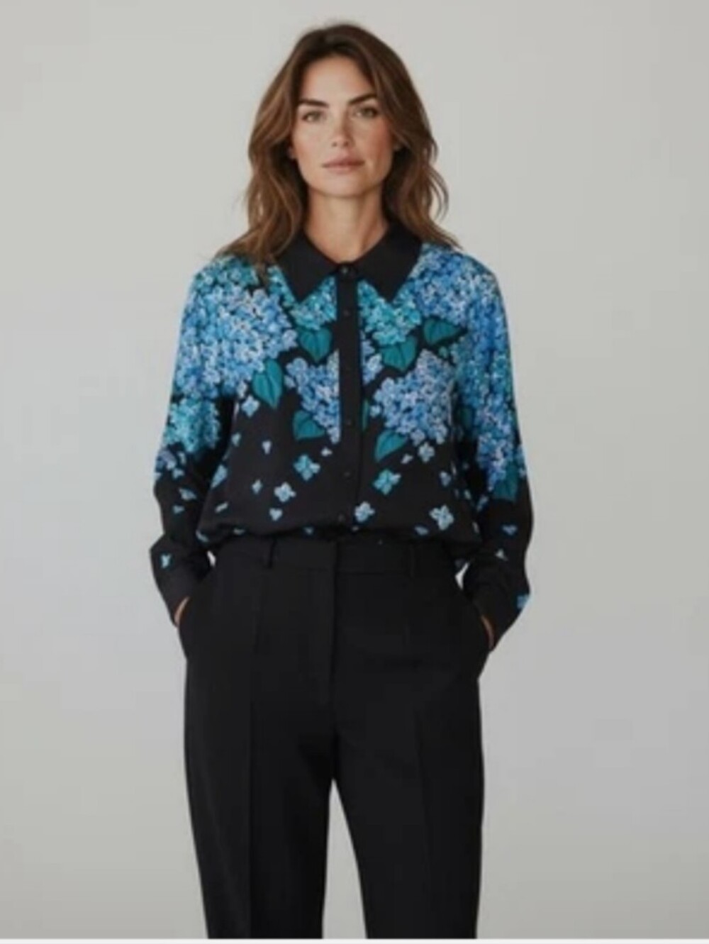 Bob Mackie Wearable Art Silk Blouse Hydrangea Floral Beaded Plus Size 3X NWT